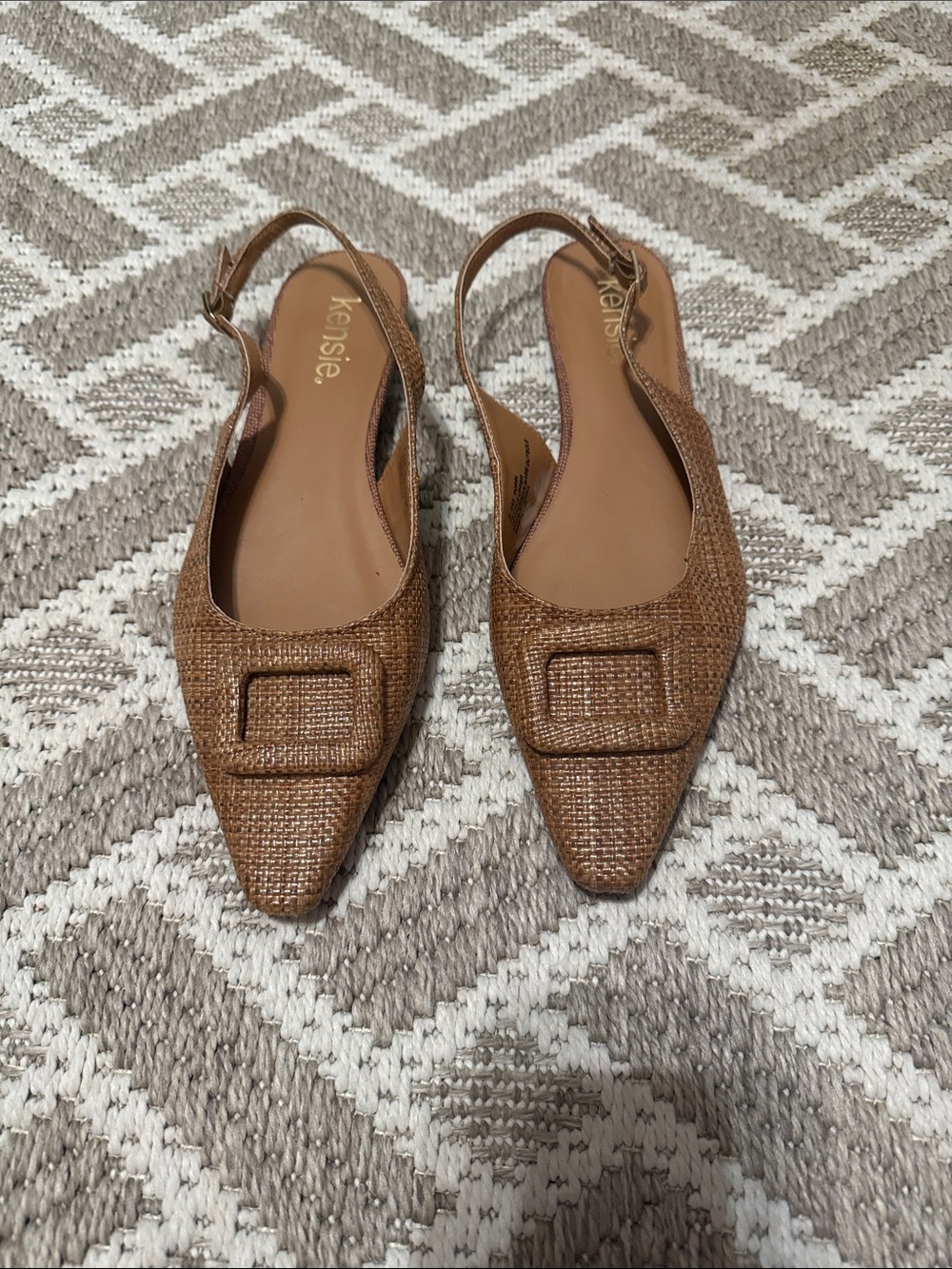 Kenzie  Poppi Brown Woven Pointed Toe Slingback Flats
